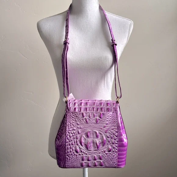 Brahmin Margo Crossbody Shoulder Bag Lilac Essence Melbourne Croc Embossed - Picture 9 of 17